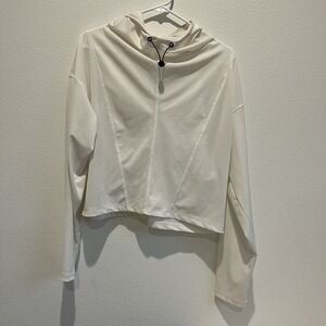 Women's Size L Crop Hoodie White Mesh Sweatshirt Hooded Cinch Sports illstrate